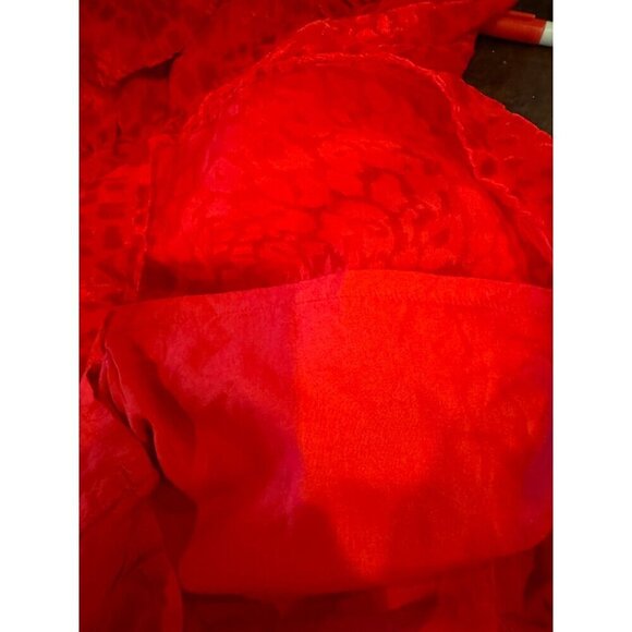 The Kooples Dress Women Large Red‎ Velvet Animal Print Puff Sleeve Mini Party - Picture 12 of 14